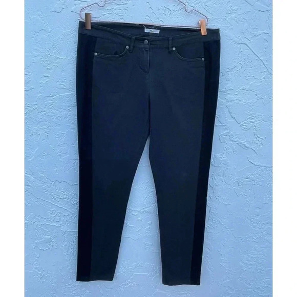 Eileen Fisher Womens Flat Front Tuxedo Stripe Skinny Ankle Pants Black Sz M - Picture 1 of 13